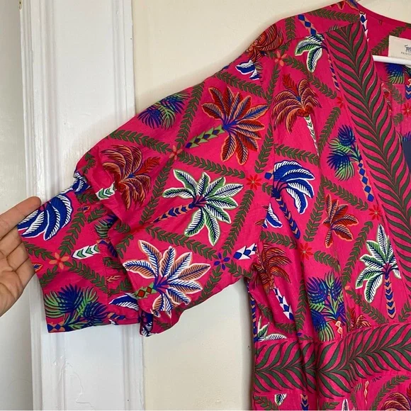 PRINTFRESH NEW Gabriela Midi Wrap Dress in Palm Tree Multi Pink Sz 1X - Picture 8 of 14